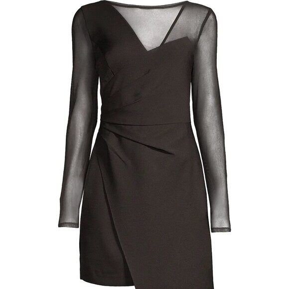 Laundry by Shelli Segal Black Mesh V-Back Asymmetrical Cocktail Dress NWT 14 - Picture 1 of 7